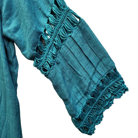 Women's Aolro Teal/Turquoise 3 In 1 Crochet Cover Up Size M Dress w/Fringe. NWT! - Picture 4 of 11